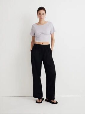 Madewell Shirred Crewneck Short Sleeve Crop Top Dusty Lavender Small